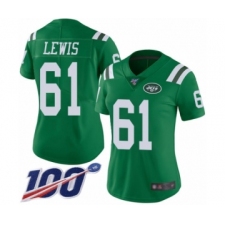 Women's New York Jets #61 Alex Lewis Limited Green Rush Vapor Untouchable 100th Season Football Jersey