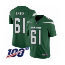 Youth New York Jets #61 Alex Lewis Green Team Color Vapor Untouchable Limited Player 100th Season Football Jersey