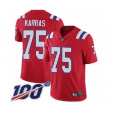 Men's New England Patriots #75 Ted Karras Red Alternate Vapor Untouchable Limited Player 100th Season Football Jersey
