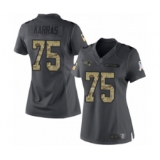 Women's New England Patriots #75 Ted Karras Limited Black 2016 Salute to Service Football Jersey