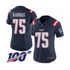 Women's New England Patriots #75 Ted Karras Limited Navy Blue Rush Vapor Untouchable 100th Season Football Jersey