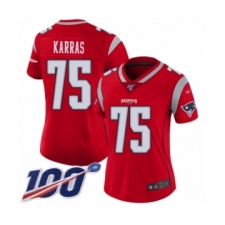 Women's New England Patriots #75 Ted Karras Limited Red Inverted Legend 100th Season Football Jersey