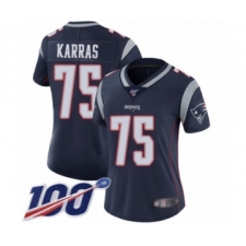 Women's New England Patriots #75 Ted Karras Navy Blue Team Color Vapor Untouchable Limited Player 100th Season Football Jersey