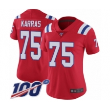 Women's New England Patriots #75 Ted Karras Red Alternate Vapor Untouchable Limited Player 100th Season Football Jersey
