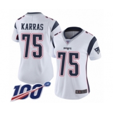Women's New England Patriots #75 Ted Karras White Vapor Untouchable Limited Player 100th Season Football Jersey