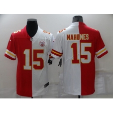Men's Kansas City Chiefs #15 Patrick Mahomes Split Red-White Fashion Football Limited Jersey