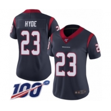 Women's Houston Texans #23 Carlos Hyde Navy Blue Team Color Vapor Untouchable Limited Player 100th Season Football Jersey