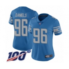 Women's Detroit Lions #96 Mike Daniels Blue Team Color Vapor Untouchable Limited Player 100th Season Football Jersey