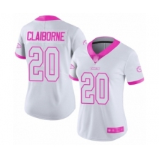 Women's Kansas City Chiefs #20 Morris Claiborne Limited White Pink Rush Fashion Football Jersey