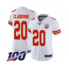 Women's Kansas City Chiefs #20 Morris Claiborne White Vapor Untouchable Limited Player 100th Season Football Jersey
