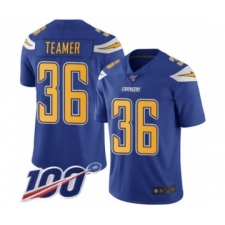 Men's Los Angeles Chargers #36 Roderic Teamer Limited Electric Blue Rush Vapor Untouchable 100th Season Football Jersey
