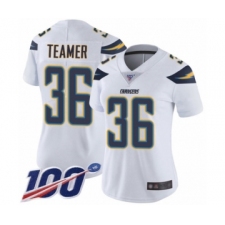 Women's Los Angeles Chargers #36 Roderic Teamer White Vapor Untouchable Limited Player 100th Season Football Jersey
