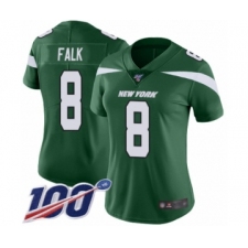 Women's New York Jets #8 Luke Falk Green Team Color Vapor Untouchable Limited Player 100th Season Football Jersey