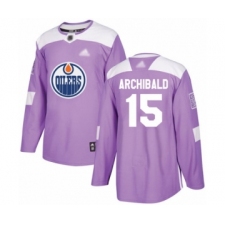 Men's Edmonton Oilers #15 Josh Archibald Authentic Purple Fights Cancer Practice Hockey Jersey