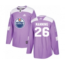 Men's Edmonton Oilers #26 Brandon Manning Authentic Purple Fights Cancer Practice Hockey Jersey