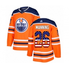 Youth Edmonton Oilers #26 Brandon Manning Authentic Orange USA Flag Fashion Hockey Jersey