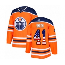 Men's Edmonton Oilers #41 Mike Smith Authentic Orange USA Flag Fashion Hockey Jersey
