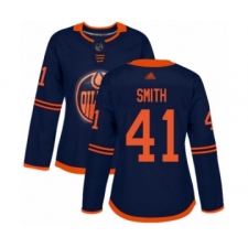 Women's Edmonton Oilers #41 Mike Smith Authentic Navy Blue Alternate Hockey Jersey