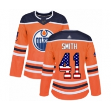 Women's Edmonton Oilers #41 Mike Smith Authentic Orange USA Flag Fashion Hockey Jersey