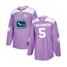 Men's Vancouver Canucks #5 Oscar Fantenberg Authentic Purple Fights Cancer Practice Hockey Jersey