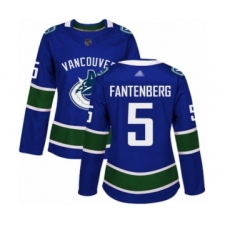 Women's Vancouver Canucks #5 Oscar Fantenberg Authentic Blue Home Hockey Jersey