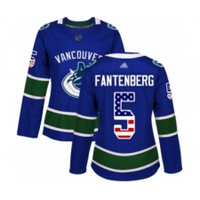 Women's Vancouver Canucks #5 Oscar Fantenberg Authentic Blue USA Flag Fashion Hockey Jersey