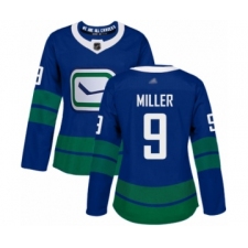 Women's Vancouver Canucks #9 J.T. Miller Authentic Royal Blue Alternate Hockey Jersey
