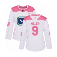 Women's Vancouver Canucks #9 J.T. Miller Authentic White Pink Fashion Hockey Jersey