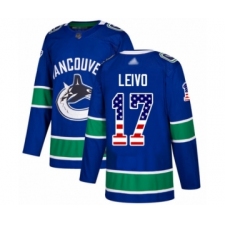 Men's Vancouver Canucks #17 Josh Leivo Authentic Blue USA Flag Fashion Hockey Jersey