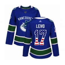 Women's Vancouver Canucks #17 Josh Leivo Authentic Blue USA Flag Fashion Hockey Jersey