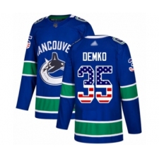 Men's Vancouver Canucks #35 Thatcher Demko Authentic Blue USA Flag Fashion Hockey Jersey