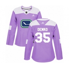Women's Vancouver Canucks #35 Thatcher Demko Authentic Purple Fights Cancer Practice Hockey Jersey
