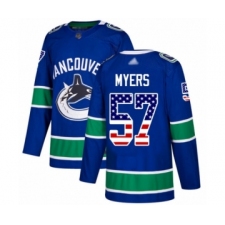 Men's Vancouver Canucks #57 Tyler Myers Authentic Blue USA Flag Fashion Hockey Jersey