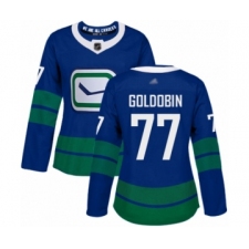 Women's Vancouver Canucks #77 Nikolay Goldobin Authentic Royal Blue Alternate Hockey Jersey
