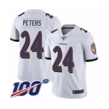 Youth Baltimore Ravens #24 Marcus Peters White Vapor Untouchable Limited Player 100th Season Football Jersey