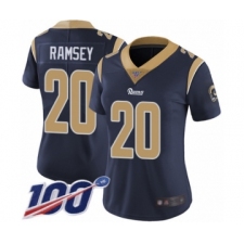 Women's Los Angeles Rams #20 Jalen Ramsey Navy Blue Team Color Vapor Untouchable Limited Player 100th Season Football Jersey