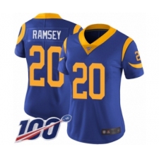 Women's Los Angeles Rams #20 Jalen Ramsey Royal Blue Alternate Vapor Untouchable Limited Player 100th Season Football Jersey