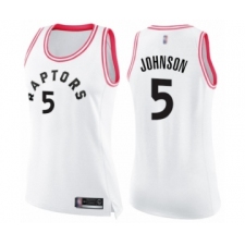 Women's Toronto Raptors #5 Stanley Johnson Swingman White Pink Fashion Basketball Jersey