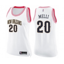 Women's New Orleans Pelicans #20 Nicolo Melli Swingman White Pink Fashion Basketball Jersey