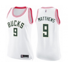 Women's Milwaukee Bucks #9 Wesley Matthews Swingman White Pink Fashion Basketball Jersey