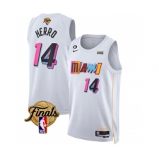 Men's Miami Heat #14 Tyler Herro White 2023 Finals City Edition With NO.6 Stitched Basketball Jersey