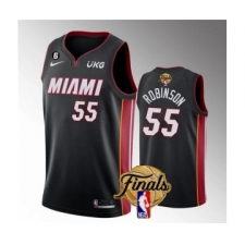 Men's Miami Heat #55 Duncan Robinson Black 2023 Finals Icon Edition With NO.6 Stitched Basketball Jersey