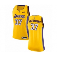 Women's Los Angeles Lakers #37 Kostas Antetokounmpo Authentic Gold Basketball Jersey - Icon Edition
