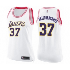 Women's Los Angeles Lakers #37 Kostas Antetokounmpo Swingman White Pink Fashion Basketball Jersey
