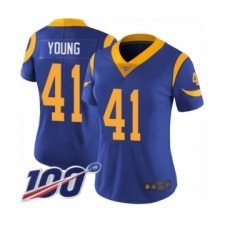 Women's Los Angeles Rams #41 Kenny Young Royal Blue Alternate Vapor Untouchable Limited Player 100th Season Football Jersey