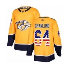 Men's Nashville Predators #64 Mikael Granlund Authentic Gold USA Flag Fashion Hockey Jersey