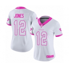 Women's Oakland Raiders #12 Zay Jones Limited White Pink Rush Fashion Football Jersey