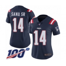 Women's New England Patriots #14 Mohamed Sanu Sr Limited Navy Blue Rush Vapor Untouchable 100th Season Football Jersey