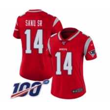 Women's New England Patriots #14 Mohamed Sanu Sr Limited Red Inverted Legend 100th Season Football Jersey