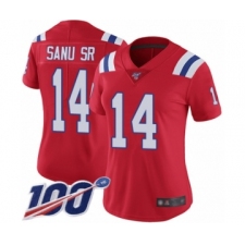 Women's New England Patriots #14 Mohamed Sanu Sr Red Alternate Vapor Untouchable Limited Player 100th Season Football Jersey
